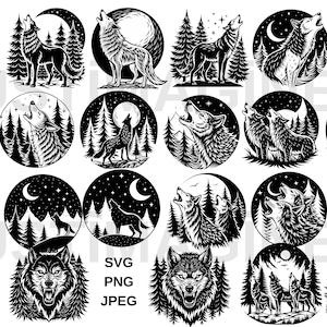 Wolf SVG Bundle: Forest Silhouette Clipart for Cricut (Digital Download