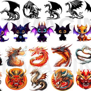 Dragon SVG bundle Files | Medieval Cut Files | Mythical Creature Vector | Fantasy Silhouette Vector | Wyvern SVG | Fire Dragon SVG