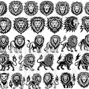 Lion Silhouette SVG Bundle: Lion Face Clipart, Cricut Ready (Digital Download
