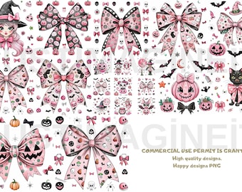 Coquette Halloween PNG, Pink Bow Clipart, Spooky Girly Design (Digital Download)