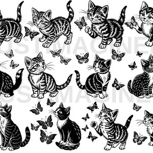 10 vlinder kat SVG-bundel kat silhouet, png dxf, vector, commercieel gebruik, transparante achtergrond, svg-bestanden, svg-bundel, schattige zwarte kat svg