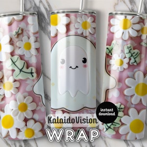 Retro Halloween Tumbler Wrap PNG 20oz Skinny Tumbler Sublimation Checkered Ghost Tumbler PNG Spooky Season Tumbler Pastel Halloween Autumn