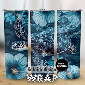 Sea Turtle 20oz Tumbler Wrap Digital Download PNG Ocean Life Inspired Design Aquatic Art Tumbler Sublimation Design Nature Lover Gift