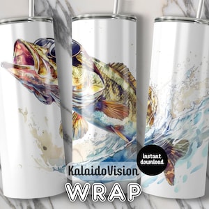 20oz Tumbler Wrap Fishing Bass Digital Download PNG Perfect for Fishermen Unique Gift for Dad Stylish Cool Water Sports Design