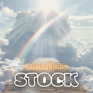 Heavenly Memorial Background Christian Funeral Digital Download PNG Uplifting Path to Heaven with Sunbeams and Rainbow