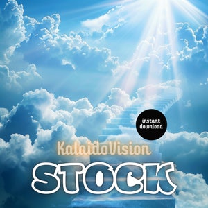 Stairway to Heaven Heavenly White Cloud AI Art Christian Funeral Clouds Heaven Memorial Background Digital Downloadable Instant PNG Download