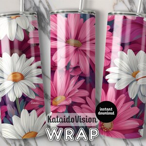 Daisy flowers 20oz skinny tumbler sublimation design Spring Floral Digital PNG Straight wrap daisies tumbler wrap download