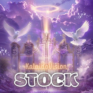 Purple Sky Heaven Christian Funeral Backdrop Memorial Background Digital Download Heavenly Gate with Doves Religious Decor