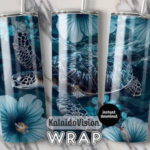 Sea Turtle 20oz Tumbler Wrap Digital Download PNG Underwater Ocean Flowers Design Exotic Marine Life Tumbler Wrap Tumbler Wrap Art