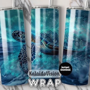 Sea Turtle Ocean Waves Tumbler Wrap 20oz Digital Download Perfect Gift Detailed Artistic Turtle Design Beach Lovers Nature Enthusiasts
