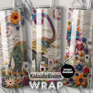 Embroidered Elephant 20 oz Skinny Tumbler Sublimation Design Digital Download PNG DIGITAL ONLY Embroidery Mandala Elephant Tumbler Wrap