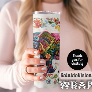 Embroidered Elephant 20 oz Skinny Tumbler Sublimation Design Digital Download PNG DIGITAL ONLY Embroidery Mandala Elephant Tumbler Wrap