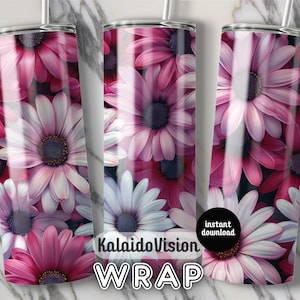 Daisy flowers 20oz skinny tumbler sublimation design Spring Floral Digital PNG Straight wrap daisies tumbler wrap download