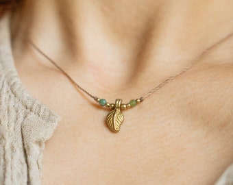 Fairy Necklace Elf Leaf Green Pearls Brown | Fairycore, gold, agate, boho, fairy, faceted