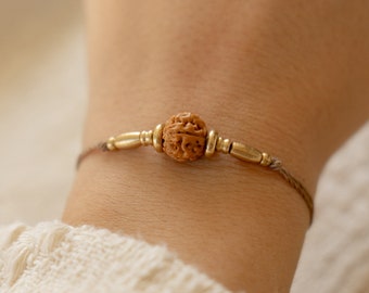Natural bracelet with Rudraksha seeds, brass, spiritual jewelry, gift, bohemian, gypsy, hippie, ethnic