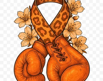 SVG Orange ribbon with boxing gloves Leukemia Cancer Awareness print png,Fight Cancer ribbon png,hand drawing sublimate designs download