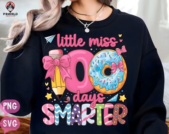 Pequeña Señorita 100 Días de Escuela PNG SVG, 100 Días Más Inteligente 100 Días Más Afilado Png, Maestra Png, Diseño de Camiseta de 100 Días para Niñas, Lazo Coquette Png Svg