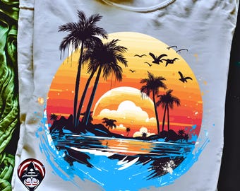 Brush Beach Sunset Png Sublimation Design, Summer Palm Png, Sunset Background Png,Summer Background Png, Summer Png Digital Downloads