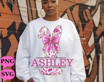 Conejito chinoiserie floral rosa personalizado PNG Svg, Feliz Pascua PNG, Conejo de Pascua rosa PNG, Gran Pascua milenaria PNG SVG