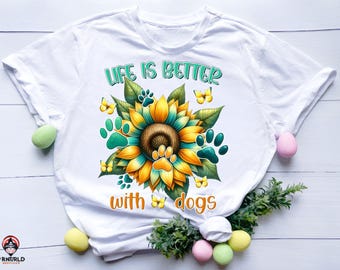 PawLove La vida es mejor con perros, descarga de diseño de sublimación PNG, amor de perro PNG, pata de perro PNG, girasol occidental PNG, descarga de diseños de sublimación