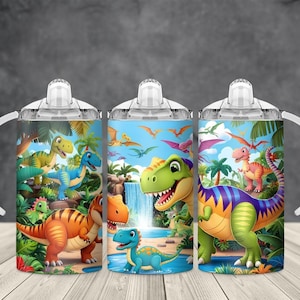 Dinosaurier 12oz barn Flip Top Sippy Cup Tumbler Wrap Rak Sublimering PNG, Barndinosauriedesign PNG