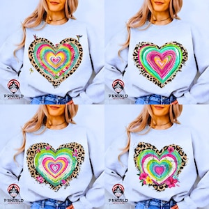 4-Valentines Day Colorful Heart and Leopard Bundle Png,Valentine&#39;s Sublimation, Digital Design Download, Graphic PNG, Leopard Love Heart Png