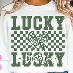 Retro Checkered Lucky St Patrick&#39;s Day Coquette Png Svg,St Patricks day png,Lucky png, St Patrick,St Pattys day Retro St Patrick day PNG SVG