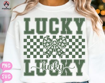 Retro Checkered Lucky St Patrick's Day Coquette Png Svg,St Patricks day png,Lucky png, St Patrick,St Pattys day Retro St Patrick day PNG SVG