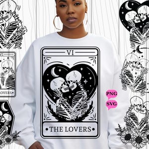 7 The Lovers Bundle SVG PNG, The Lovers Tarot-Karten-Svg, Skelett-Liebhaber-Svg, Valentine-Skelett-Svg, Tarot-Karte Skeleton Liebe Blumen PNG-Svg