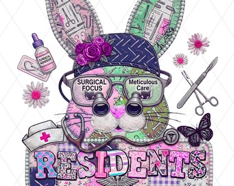 Nurse Floral Bunny Patchwork PNG, Trendy Gingham Easter Sublimation, Cottagecore Retro Spring Design