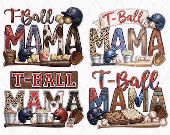 4 T-Ball Mama PNG Bundle Baseball Season Sublimation Design Leopard Pattern Game Day ShirtGraphics