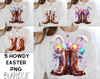 5 Howdy Easter Png Bundle,Cowboy Boots Easter Coquette png,Western Easter Bunny PNG, Happy Easter Png,Funny Easter Retro Easter Shirt png