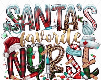 Santa's Favorite Nurse Trees PNG,Christmas Nurse Design,Stethoscope Holiday RN Life,Medical Xmas