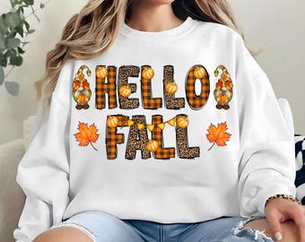 Hello Fall gnomes PNG SVG sublimation design download, Autumn png, hello fall png, fall pumpkin png, gnomes png, sublimate designs download