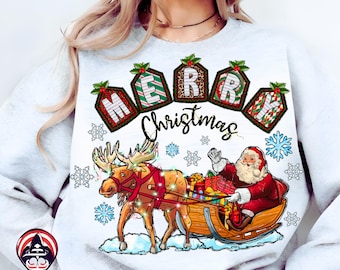 Trineo navideño de Papá Noel SVG, descarga de diseños de sublimación, PNG de Navidad, PNG de Papá Noel navideño, PNG de renos, descarga de diseños de sublimación