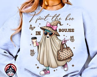 Pink I Put The Boo in Boujee Png, Coquette Halloween PNG, Jesienny Upiorny Sezon Png, Dynia Png, Halloween Mama Png, Projekt Koszulki Sublimacyjnej