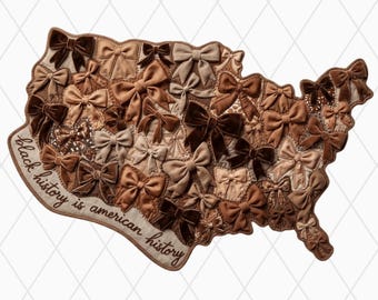 Lace Black History Month BHM PNG, Coquette Bow USA Map Digital Design Sublimation