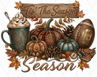 3D Tis the Puffy Season PNG Leopard Pumpkin Football Fall Season Sublimation Design File