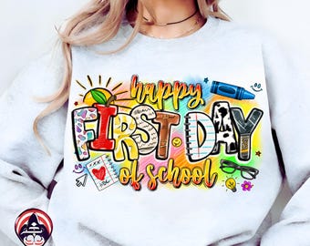 Happy First Day Of School hand drawing Png,Teacher Pencil Png,Retro Teacher Png,Teacher Bright Doodles, Back To School Png, Digital Download
