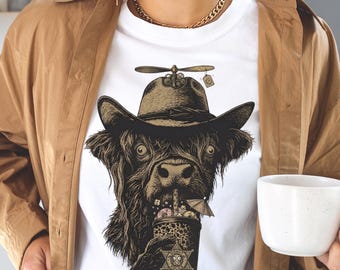 Donut Police Highland Cow Coffee PNG,Funny Trendy Shirt Design, Farm Animal With