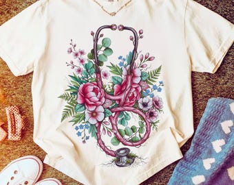 ICU Flower Nurse Life Doodles PNG Stethoscope Stuff Quotes Retro Gift Sublimation