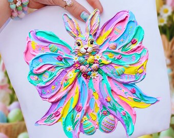 Withrabbit Brushstroke Easter Bow PNG Hand-painted Coquette Preppy Sublimation Design Spring