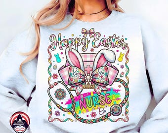 Preppy Easter Nurse Tether Coquette PNG, Happy Stethoscope,Brushstroke, School Nurse Design Spring Nursing