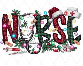 Nurse Christmas Merry Design,Holiday Stethoscope PNG,Medical Sublimation Download, Xmas Nursing Shirt,RN Life