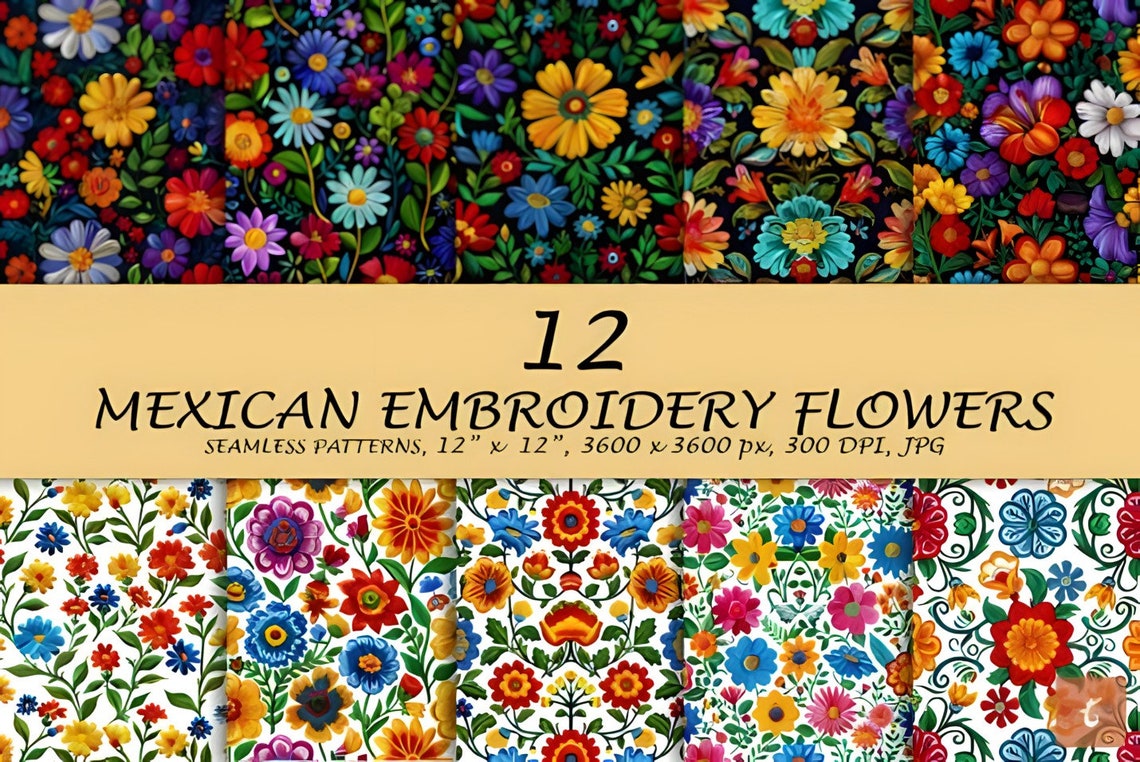 12 Mexican Embroidery Pattern Png Mexican Flowers PNG Fiesta Party ...