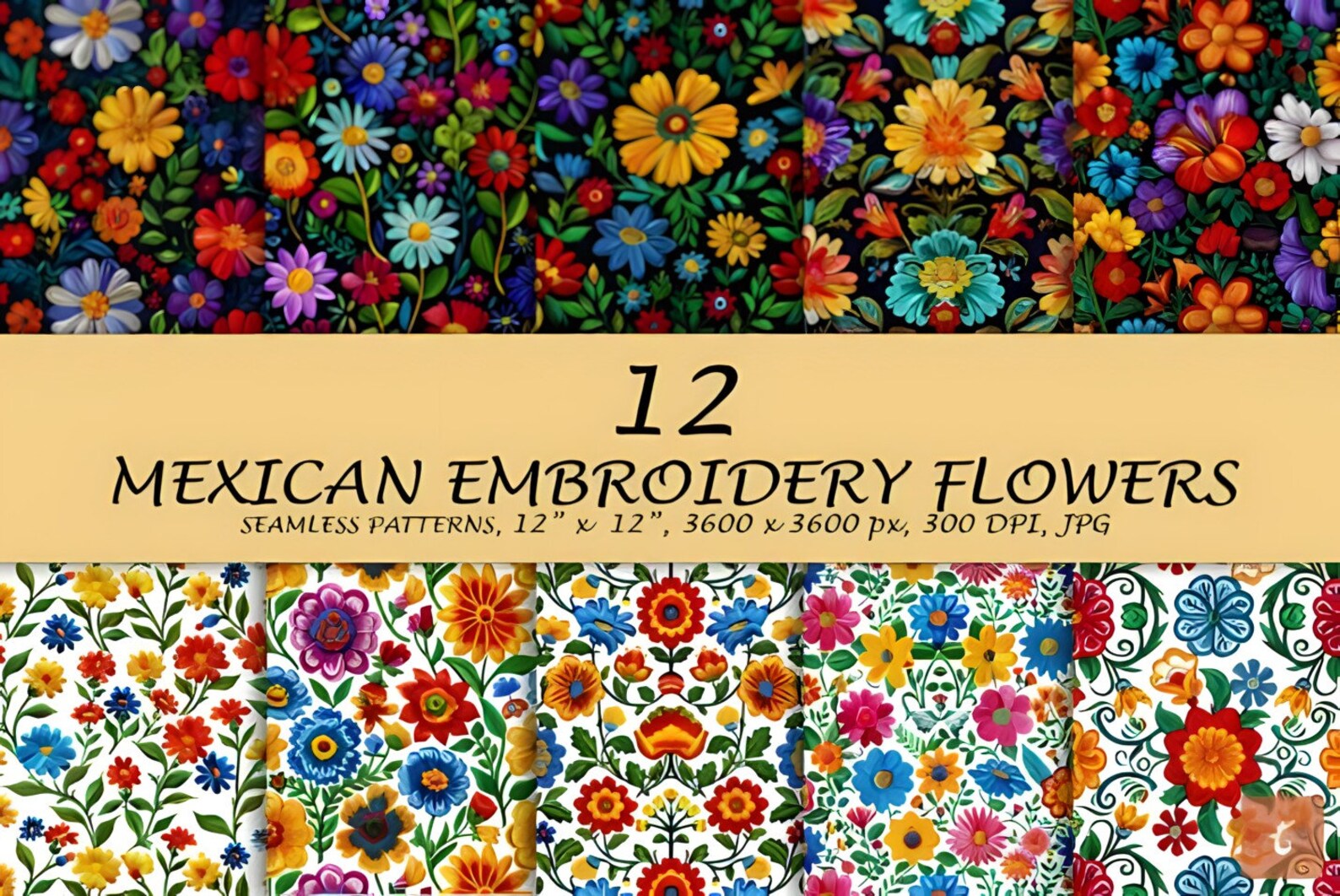 12 Mexican Embroidery Pattern Png Mexican Flowers PNG Fiesta Party ...