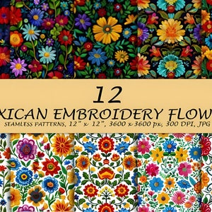 12 Mexican Embroidery pattern png Mexican Flowers PNG Fiesta Party Clipart-Watercolor Vibrant Floral Clipart Embroidery Mexican Folk Art