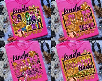 4-Coquette Choco Leopard Kinda Boujee Kinda Broke Bundle Png, Design de sublimação sarcástico com laço Coquette, Sublimação de motivação, Camiseta antissocial