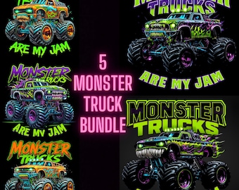 5 Monster trucks are my jam Png BUNDLE,Monster Truck Colorful Graffiti tumbler design Sublimation Design Kids Truck design digital Download