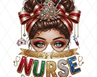 Glitter Santa's Favorite Woman Nurse PNG, Nurse Trees Christmas